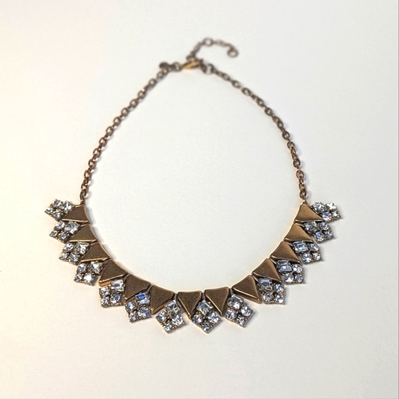 J. Crew Jewelry - J. Crew Segmented Bib Chain Necklace Rhinestones Triangle Bead Antique Gold Tone